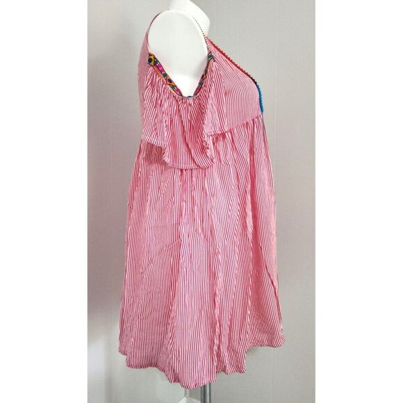 SAHIBA Stripe Flower Pot Patio House Dress TASSELS Red White L/XL - Picture 4 of 16